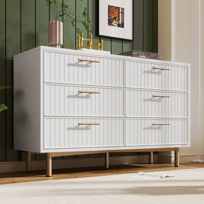 Ladekast – Ladenkast – Kommode – Dressoir – Opbergkast – Massief Houten Wit – 6 Lades Met Gouden Knoppen – Kant-en-Klaar Gemonteerd