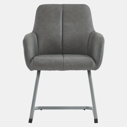 Lounge Stoel – Eetkamerstoel – Fauteuil – Leunstoel – Zetel – Grijs – Gebogen Stalen Poten – Set Van 2