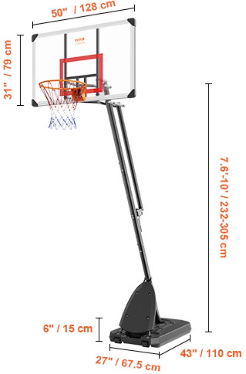 Verstelbare Basketbalpaal - Stevige Basketbalring voor Buiten - 2,3 tot 3 Meter Hoog - Perfect voor Training en Wedstrijden