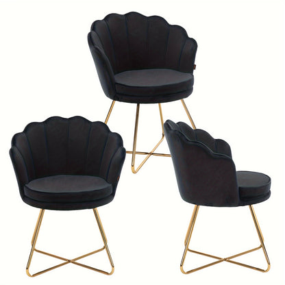 Upholstered Dining Room Chairs, Dressing Table Chair Velvet Petal Backrest Recliner Chair with Metal Legs Golden, Maximum Load 150kg,  Velvet Upholstery, Golden Accents, Comfortable Seating, Elegant Living Spaces, Modern Hous