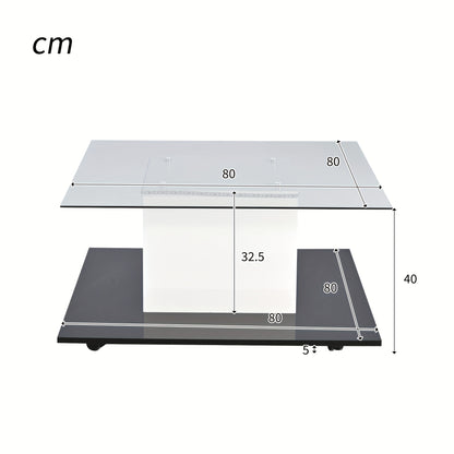 Koffietafel – Salontafel – Bijzettafel – Tafel – Glazen Tafel – Geharde Glazen Blad – Verrijdbaar Met Wieltjes – 80x80x40 cm Hoog