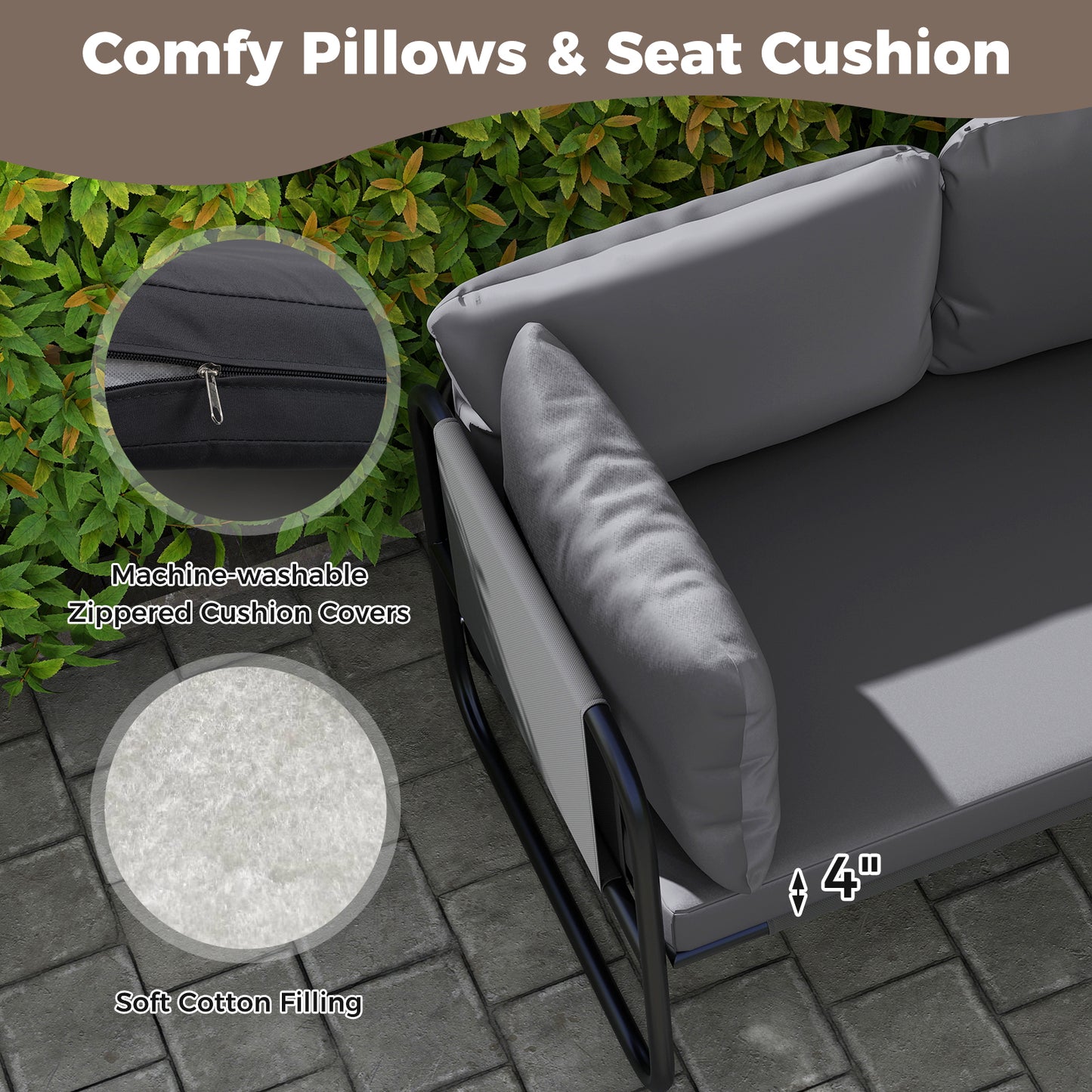Patio Loveseat – Buitenbank – Tuinbank – Sofa – Zitbank – Met Afneembare Kussens – Stevig Metalen Frame