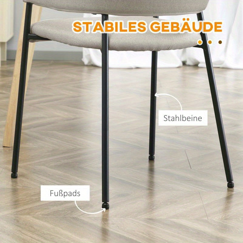 Eetkamerstoel – Stoel – Kuipstoel – Keukenstoel – Woonkamerstoel – Beige Gestoffeerd – Stalen Poten – 54x54x84 cm
