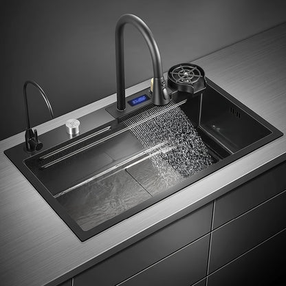 Keukenspoelbak – Spoelbakken Keuken – Wasbak Keuken – Gootsteen Keuken – Enkele Spoelbak – RVS 304 – 80x45 cm – Inbouw Onderbouw Opbouw – Met Afdruipvlak – Zwart