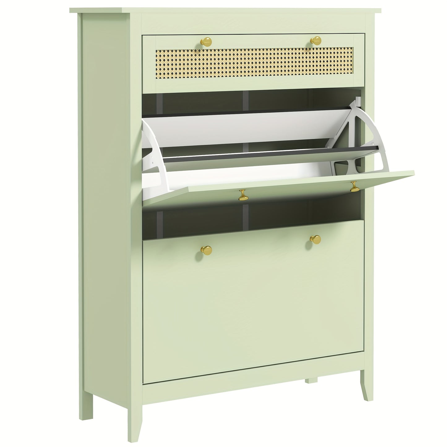 2-door Shoe Cabinet, Shoe Rack with Drawers, Shoe Rack, Shoe Cabinet for 12 Pairs of Shoes, Shoe Storage for Entrance Areas and Hallways, 88 X 30 X 120cm, Green