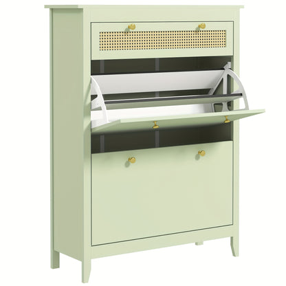 2-door Shoe Cabinet, Shoe Rack with Drawers, Shoe Rack, Shoe Cabinet for 12 Pairs of Shoes, Shoe Storage for Entrance Areas and Hallways, 88 X 30 X 120cm, Green