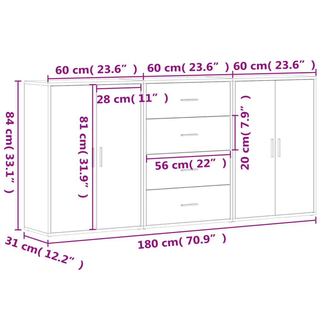 Dressoir – Ladekast – Opbergkast – Woonkamerkast – Kast – Beton Grijs – Robuust Materiaal – Veel Opbergruimte