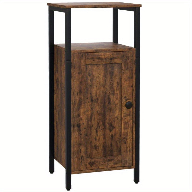 Industriële Bijzettafel – Salontafel – Nachtkastje – Opbergtafel – Tafeltje – Bruin Rustiek – Metalen Frame – Verstelbaar Plankje – Compact & Stevig Design 34x30x80 cm