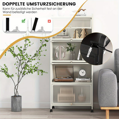 Opbergkast – Opbergrek – Keukenkast – Wandkast – Opbergmeubel – Verrijdbaar – 5 Lagen – Kunststof Wit – Schuifdeuren – 60x32x154 cm – Draagkracht 15 kg per plank