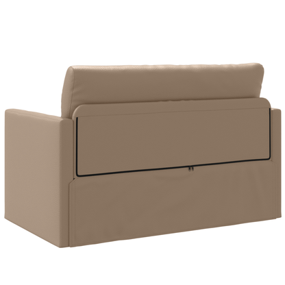 Bankbed – Slaapbank – Bedbank – Slaapbank met Chaise Longue – Loveseat – Ruimtebesparend Design – Massief Houten Frame en Metalen Ondersteuning – 124x71x78 cm – Cappuccino Synthetisch Leer