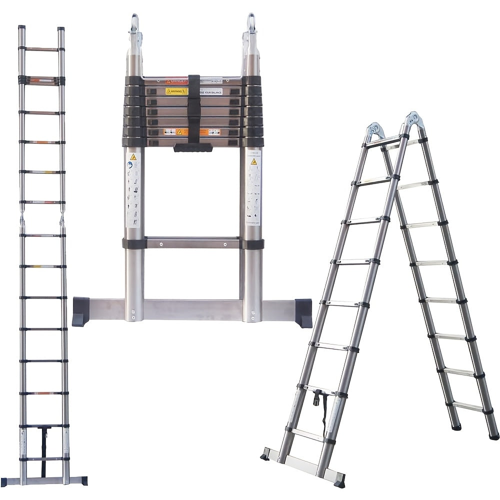 Uitschuifladder – Telescopische ladder – Vouwladder – Opvouwbare ladder – A-ladder – 5 meter hoogte – Roestvrij staal – 16 treden – Max. 150 kg draagvermogen