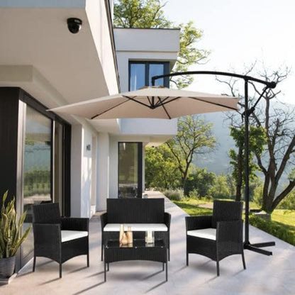 4-Persoons Tuinmeubelset – Buitenmeubelset – Loungeset – Balkonset – Rattan Zithoek – Weerbestendig PE-Rattan – Stevig Stalen Frame – Glazen Tafelblad