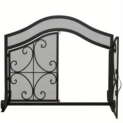 Haardscherm – Haardveiligheidsscherm – Vonkenbescherming – Openhaard beschermrek – Vuurkorf gaas – Hittebestendig Staal – Magnetische Sluiting – 105x80,5 cm Zwart