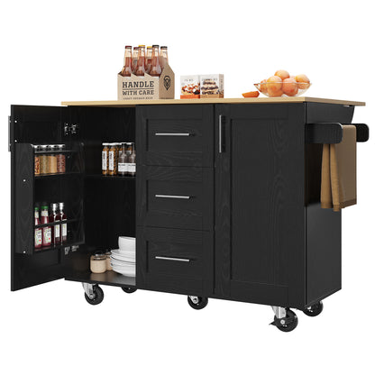 Heavy-Duty Mobile Kitchen Island with Locking Casters - Rolling Cabinet on Wheels, Removable Shelves & Worktop, Space-Saving Storage Cart with Side Towel Rail - Easy Assembly for Kitchen, Dining, or Serving - Black Metal Cons