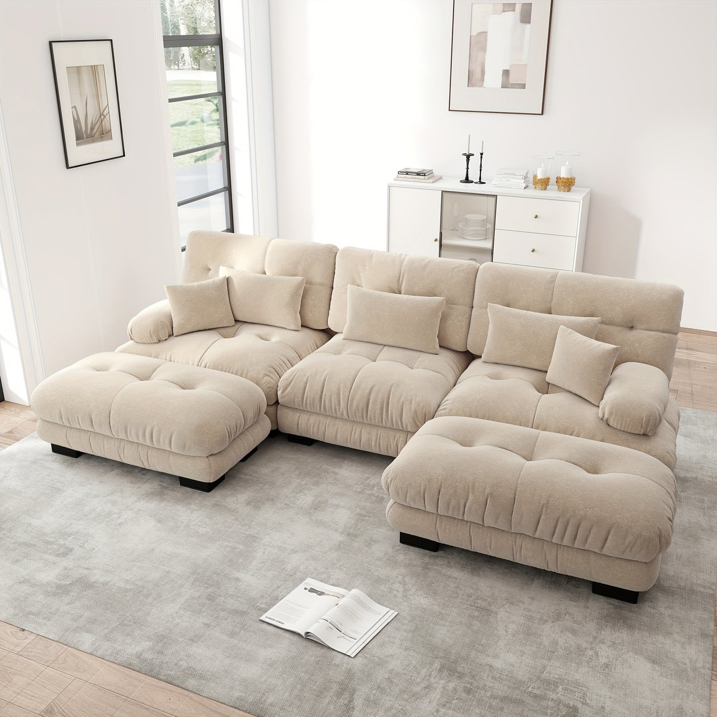 Luxury Oversized U-Shaped Sectional Sofa with Ottoman - Convertible Sofa Bed, Deep Seat Cloud Couch, Space-Saving Corner Suitable for Living Room, Apartment, Guest Room