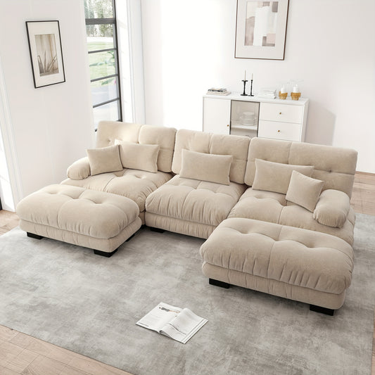 Luxury Oversized U-Shaped Sectional Sofa with Ottoman - Convertible Sofa Bed, Deep Seat Cloud Couch, Space-Saving Corner Suitable for Living Room, Apartment, Guest Room