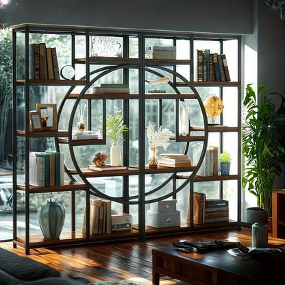 Boekenkast – Boekenrek – Vakkenkast – Opbergkast – Stellingkast – 5-laags – Zwart Metaal – Vrijstaand – 180 cm Hoog – 9 Open Vakken – Industrieel Design