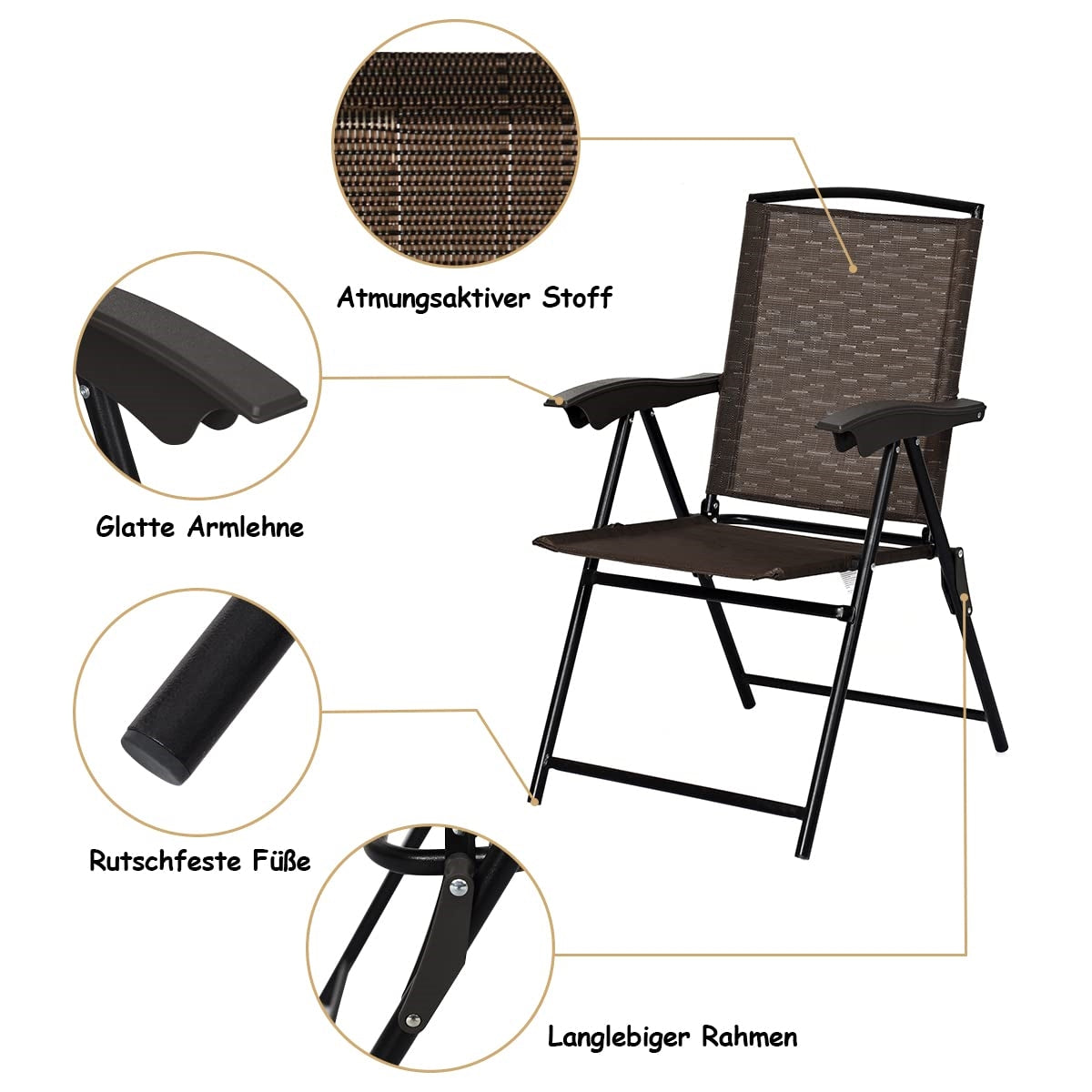 Vouwstoelen Set – Tuinstoelen – Terrasstoelen – Campingstoelen – Klapstoelen – Verstelbare Rugleuning – Weerbestendig Tot 135kg Capaciteit