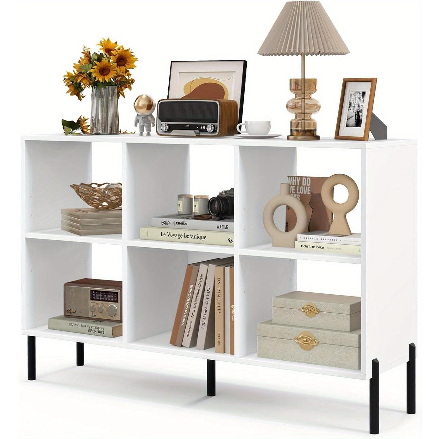 Boekenkast – Boekenrek – Vakkenkast – Open Kast – Opbergkast – 6 Kubusvakken – Verstelbare Planken – Metalen Poten – Wit – 120x35x79,5 cm