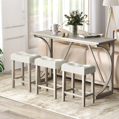 Bar Tafel Set – Barkrukken – Bistro Set – Keuken Tafel – Eetkamer Set – Met Ingebouwd Oplaadstation – Robuust Houten Frame – 3 Barkrukken – Grijs-Beige