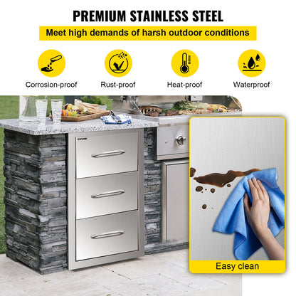 bbq lades – buitenkeuken lades – opberglades – uitvalschuifladen – bbq eiland opbergruimte – roestvrij staal – 3-laags ruime lades