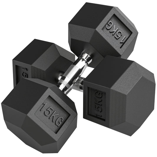 Dumbbells – Halters – Gewichtjes – Krachttraining Gewichten – Gietijzeren Dumbbells Zwart – Set 2 x 15 kg – Ronde Handgreep – Compact Design