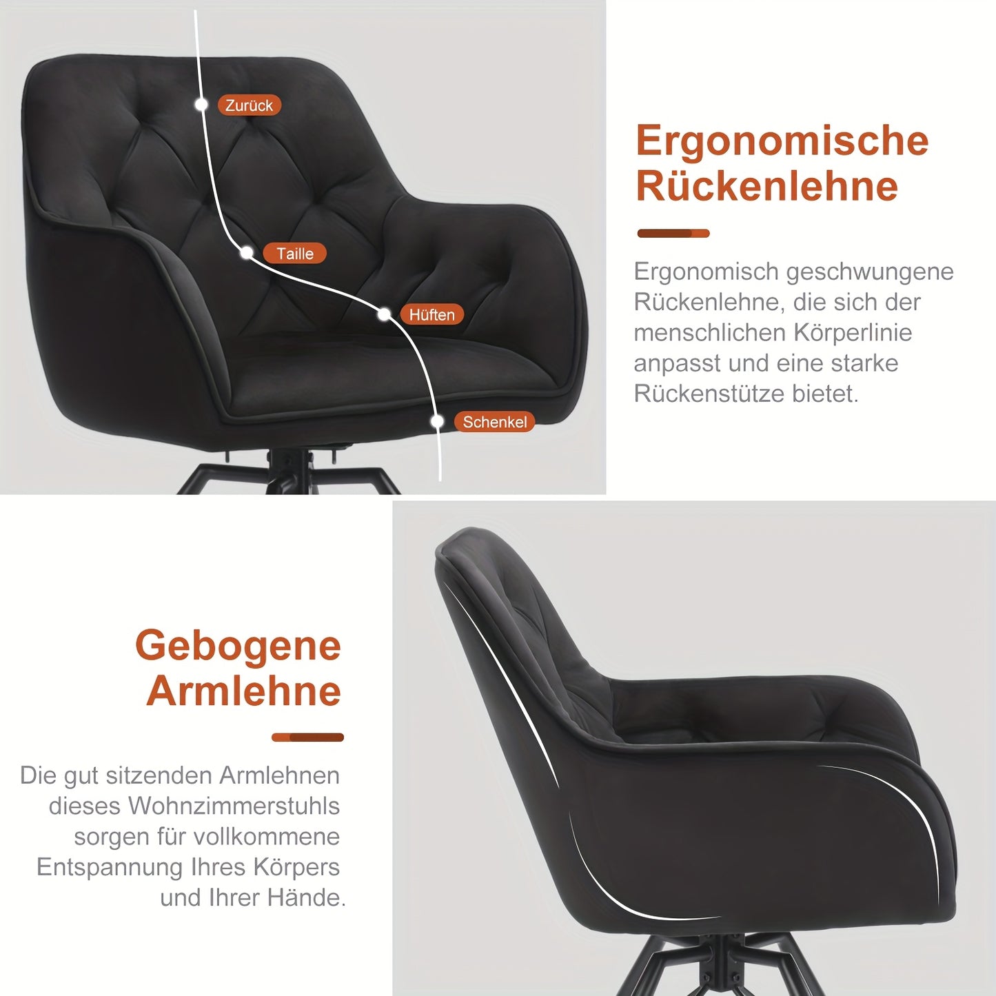 360° Draaibare Eetkamerstoelen – Draaistoelen – Velvet Stoelen – Bureaustoelen – Zwarte Stoelen – Set Van 2 – Ergonomisch Met Armleuningen – Stevige Metalen Pootjes