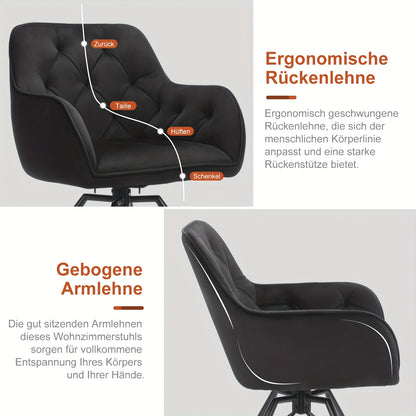 360° Draaibare Eetkamerstoelen – Draaistoelen – Velvet Stoelen – Bureaustoelen – Zwarte Stoelen – Set Van 2 – Ergonomisch Met Armleuningen – Stevige Metalen Pootjes
