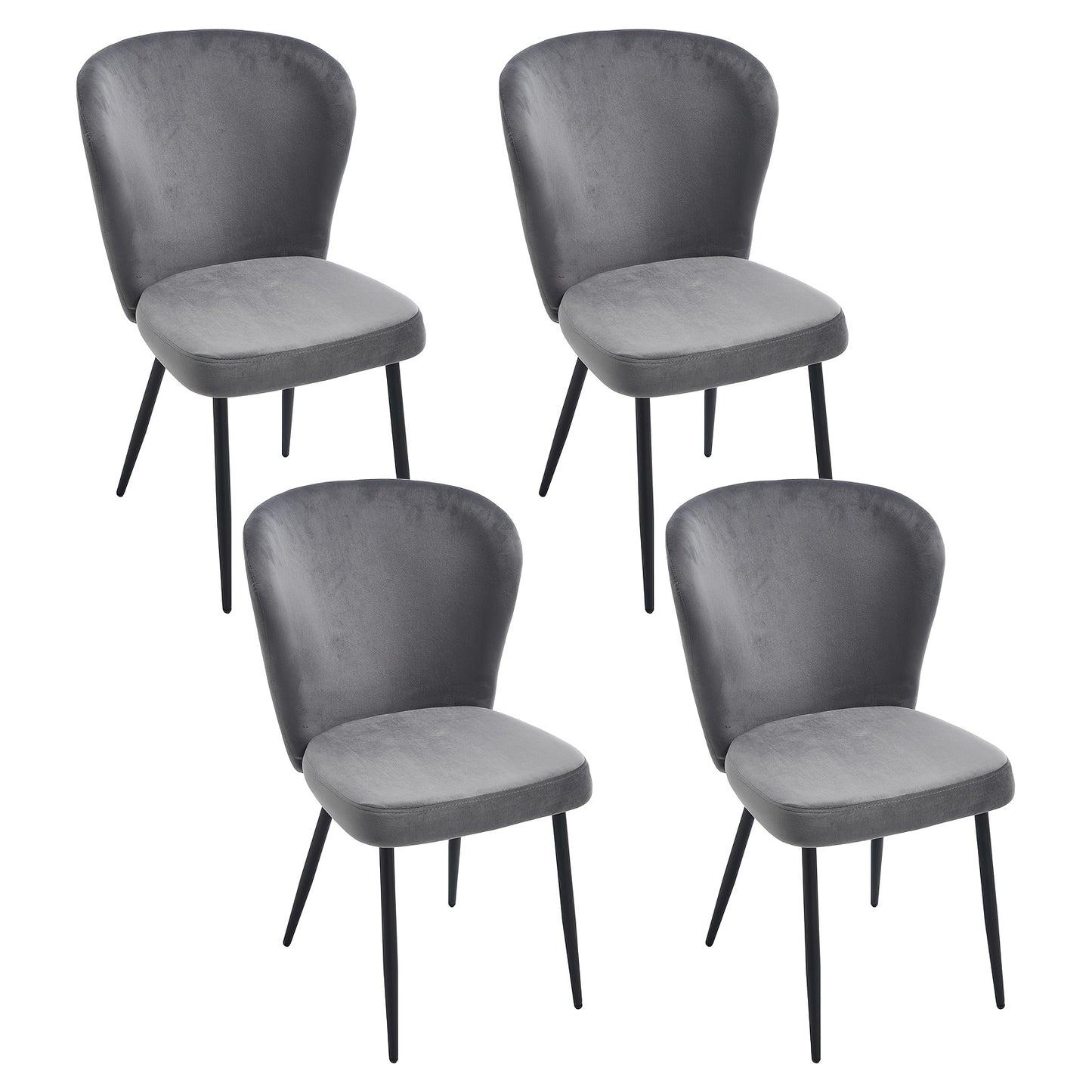 4 Dining Chairs Set, Modern Kitchen Chairs with Velvet Fabric and Metal Legs, Suitable for Dining Room, Kitchen, Living Room, Bedroom, Classic Style, Armless Design, Solid Back, No Electricity Needed, Easy to Clean, Dining Ro