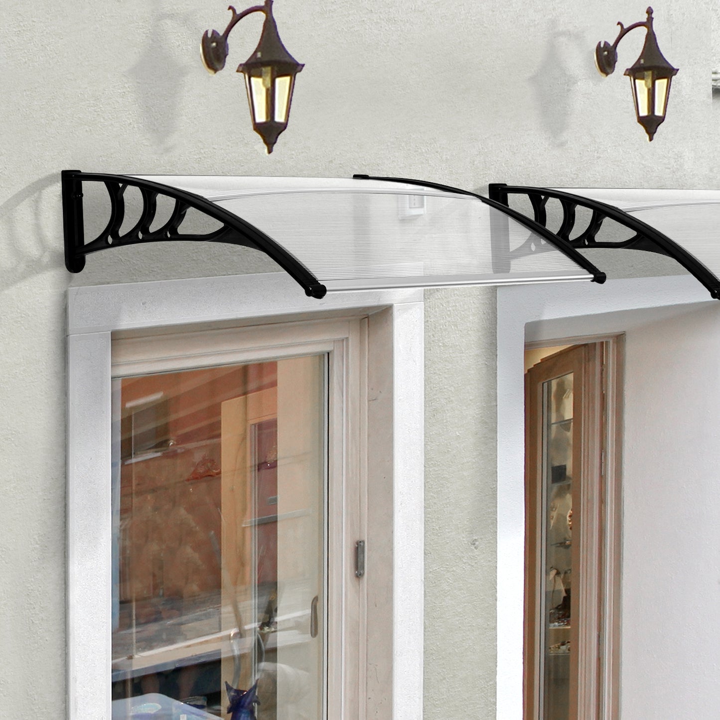 Voordeuroverkapping – Dakoverkapping – Deurkap – Overstek – Entreebescherming – Wit Frame – Polycarbonaat Dak – 75 x 100 cm – Schuin Ontwerp