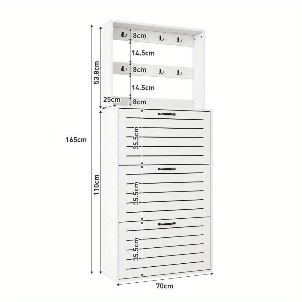 Schoenenkast – Schoenenrek – Schoenenopberger – Schoenencupboard – Schoenengehangen – Smal Model – 3 Deuren Met Haken – Geschikt Voor 15 Paar Schoenen – Duurzaam En Ruim