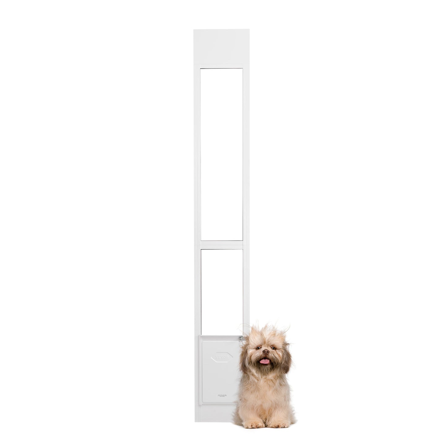 Hondenklep Schuifdeur – Hondendeur – Huisdierklep – Dierdoorlaat – Middelgrote Hond – Verstelbare Hoogte 192,7-204,9 cm – Aluminium Frame Met Veilig Slot