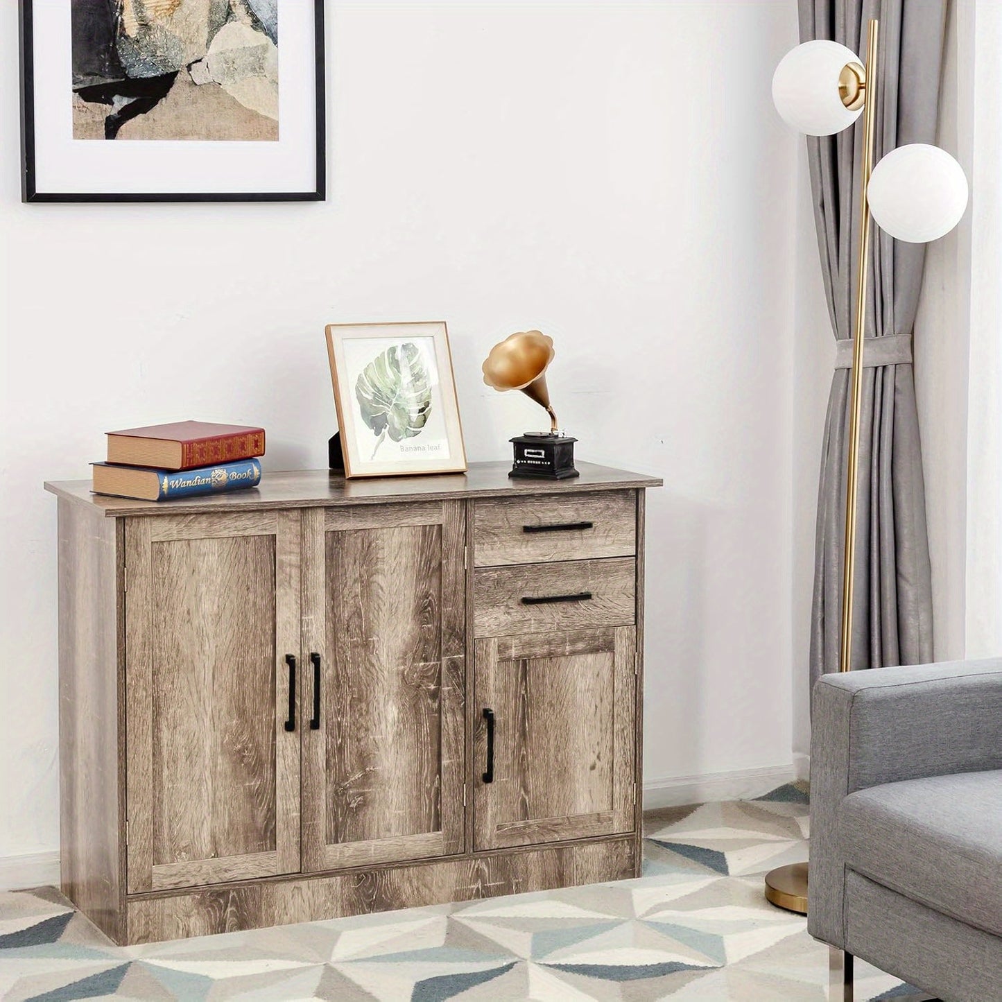 Kitchen Buffet Kast – Dressoir – Opbergkast – Sideboard – Buffetkast – Grijs – MDF Materiaal – Verstelbare Plank