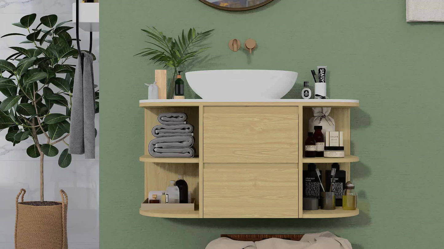 Badkamerkast – Wastafelonderkast – Wandkast – Opbergkast – Wastafelmeubel – Soft-Close Lades – MDF Kast 90x45x46 cm Kastanjebruin