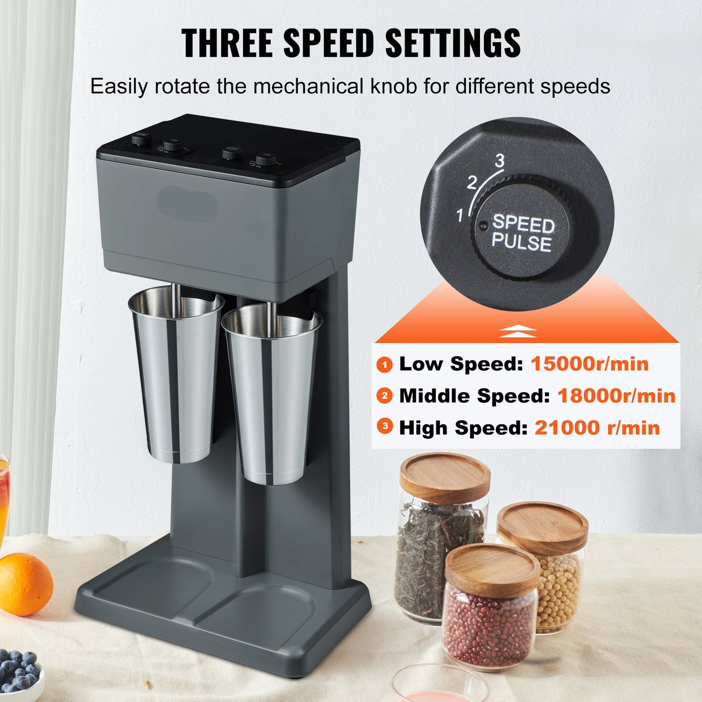 Milkshakemachine – Milkshake Mixer – Smoothiemaker – Drankjes Mixer – Roestvrijstalen Bekers – Krachtige Motor – Drie Snelheden