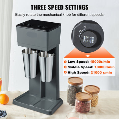 Milkshakemachine – Milkshake Mixer – Smoothiemaker – Drankjes Mixer – Roestvrijstalen Bekers – Krachtige Motor – Drie Snelheden