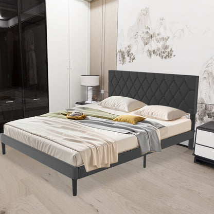 Modern Upholstered Bed: 90/140/160x200 cm with Soft Fabric, Sleek Minimalist Style, and 300kg Load Capacity in Black/Beige Leather style