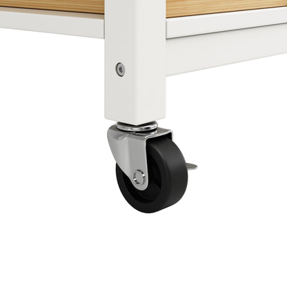 Keukeneiland – Keukenkast – Buffetkast – Serveerwagen – Kookeiland – Uitklapbaar Werkblad – MDF Met Dennenhouten Mand – 120x45x90 cm – Wit