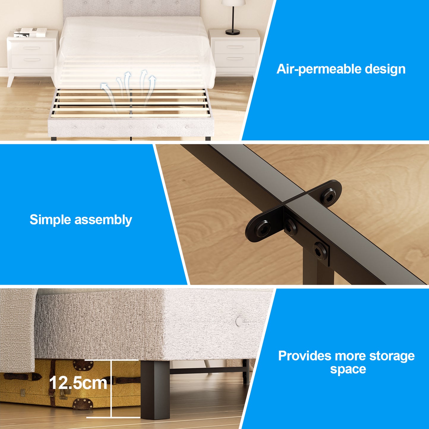 Bed Frame Robust Bed Frame Slatted Frame Maximum Load Capacity 350 Kg for Imitation Leather 120*200CM/140*200CM