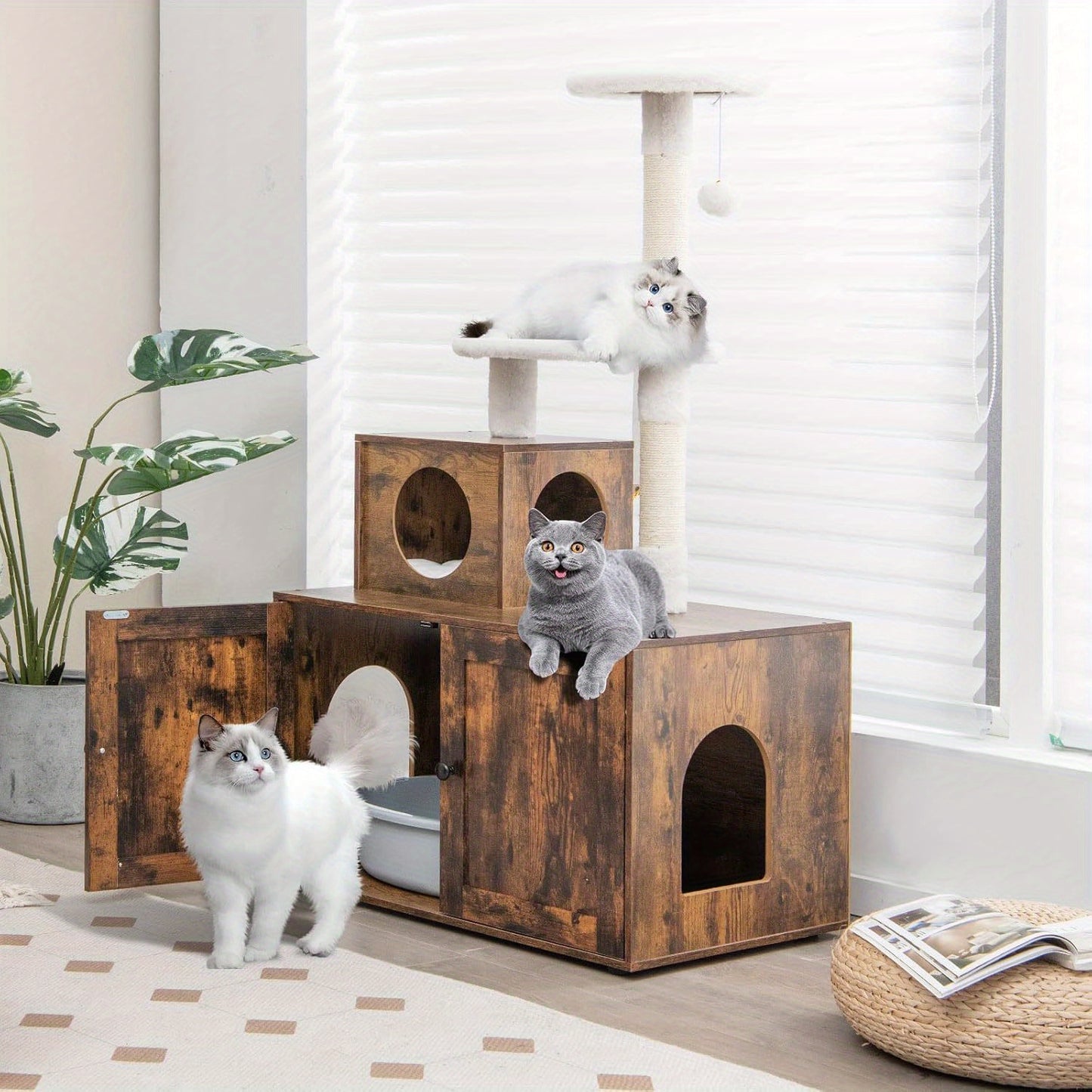 Krabpaal – Kattenboom – Kattenkrabpaal – Krabmeubel – Kattentoren – Stevig Anti-Kantel Ontwerp – Inclusief Kattenbaklade en Sisal Krabpalen