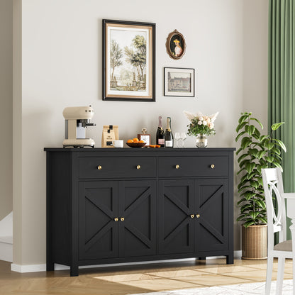Opbergkast – Kasten – Buffetkast – Ladekast – Dressoir – Zwart-Gouden Design – Verstelbare Planken – Robuuste Houten Constructie