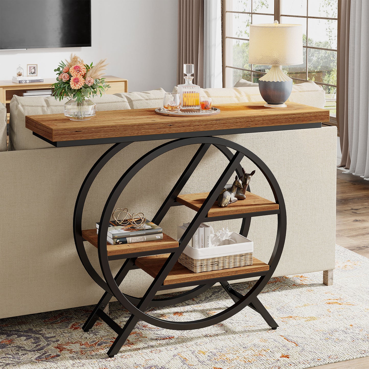 Slank Haltafelt – Smal Sofa Sidetable – Smalle Opbergtafel – Gangtafel – Metaal Houten Frame – 100 cm Breed – 4 cm Dikke Bladen – Robuust & Duurzaam