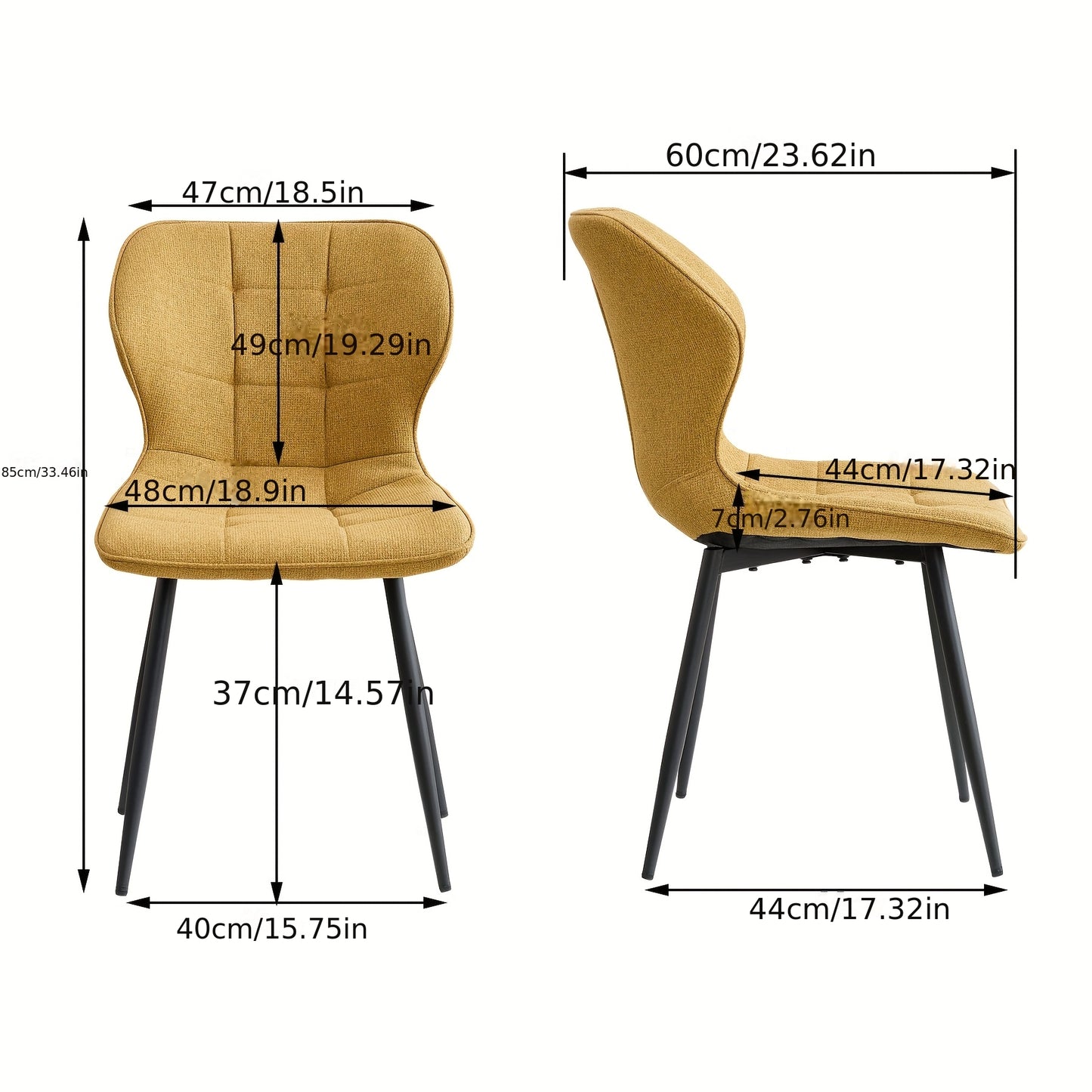 Eetkamerstoelen – Stoelen – Keukenstoelen – Zitmeubels – Meubelset – Gele Bekleding – Linnen Stoffen Zitting – Metalen Poten – Ergonomisch Ontwerp – Verstelbare Voetkappen