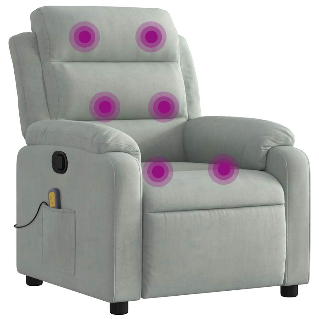 Elektrisch Verstelbare Fauteuil – Relaxstoel – Zetel – Leunstoel – Lounge Chair – Lichtgrijs – Fluweelzacht – Massagefunctie 6 Punten