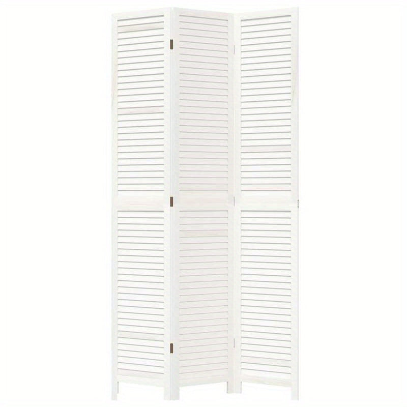 Room Divider with 3 Panels Made of Solid White Paulownia Wood