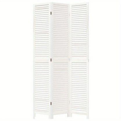 Room Divider with 3 Panels Made of Solid White Paulownia Wood