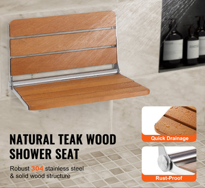 Douchezitting – Douchezitje – Douchebankje – Opklapbare Douchezitting – Badkrukje – Teakhouten Douchezitting 53x40,5 cm – Opklapbaar – Draagkracht 226 kg