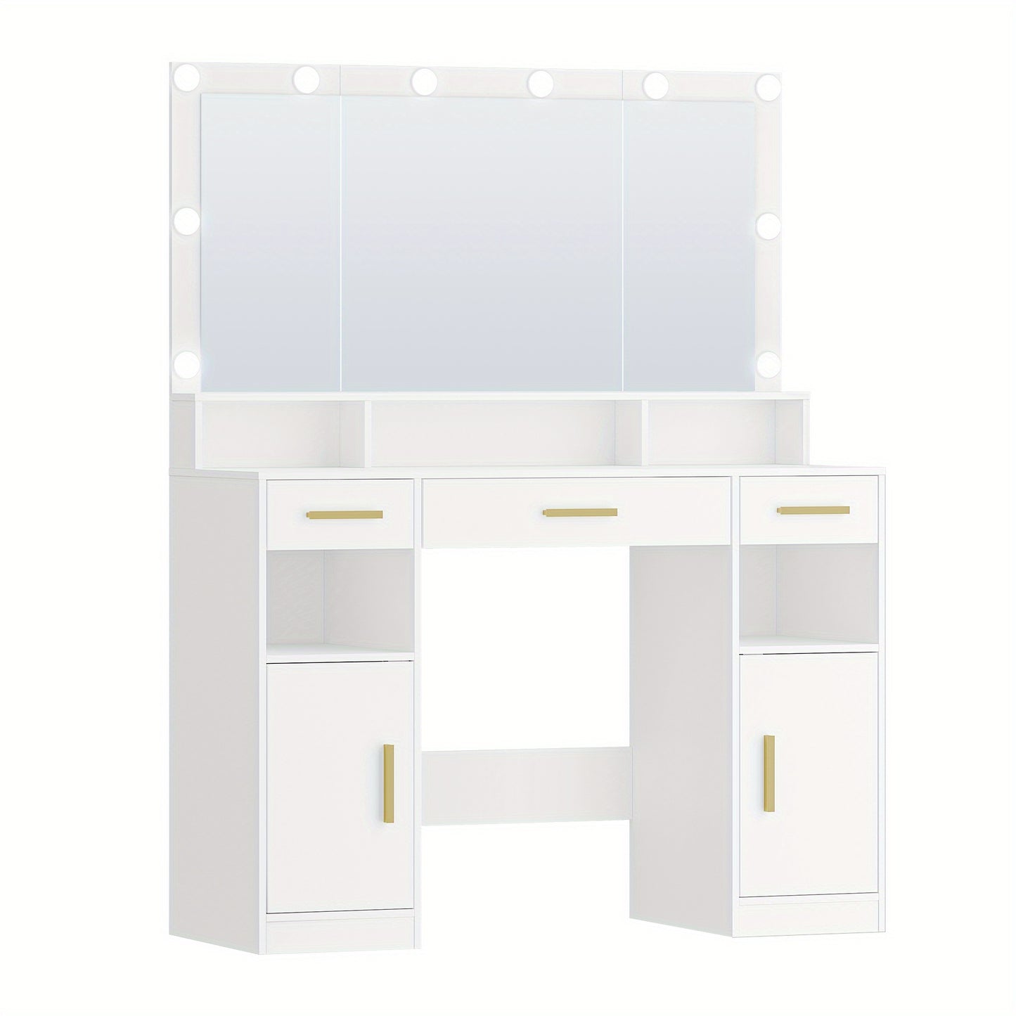 Make-up Tafel – Kaptafel – Schminktisch – Make-up Bureau – Make-up Organizer – Witte Kaptafel Met Grote Spiegel – Verstelbare LED Verlichting Met 3 Lichtkleuren – 3 Lades En 2 Kastjes – 40x108x140 cm