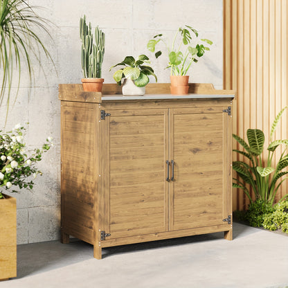 Buitenwerkbank – Tuinwerkbank – Werktafel – Opbergkast – Pottafel – Stevig Houten Frame – Metalen Werkblad