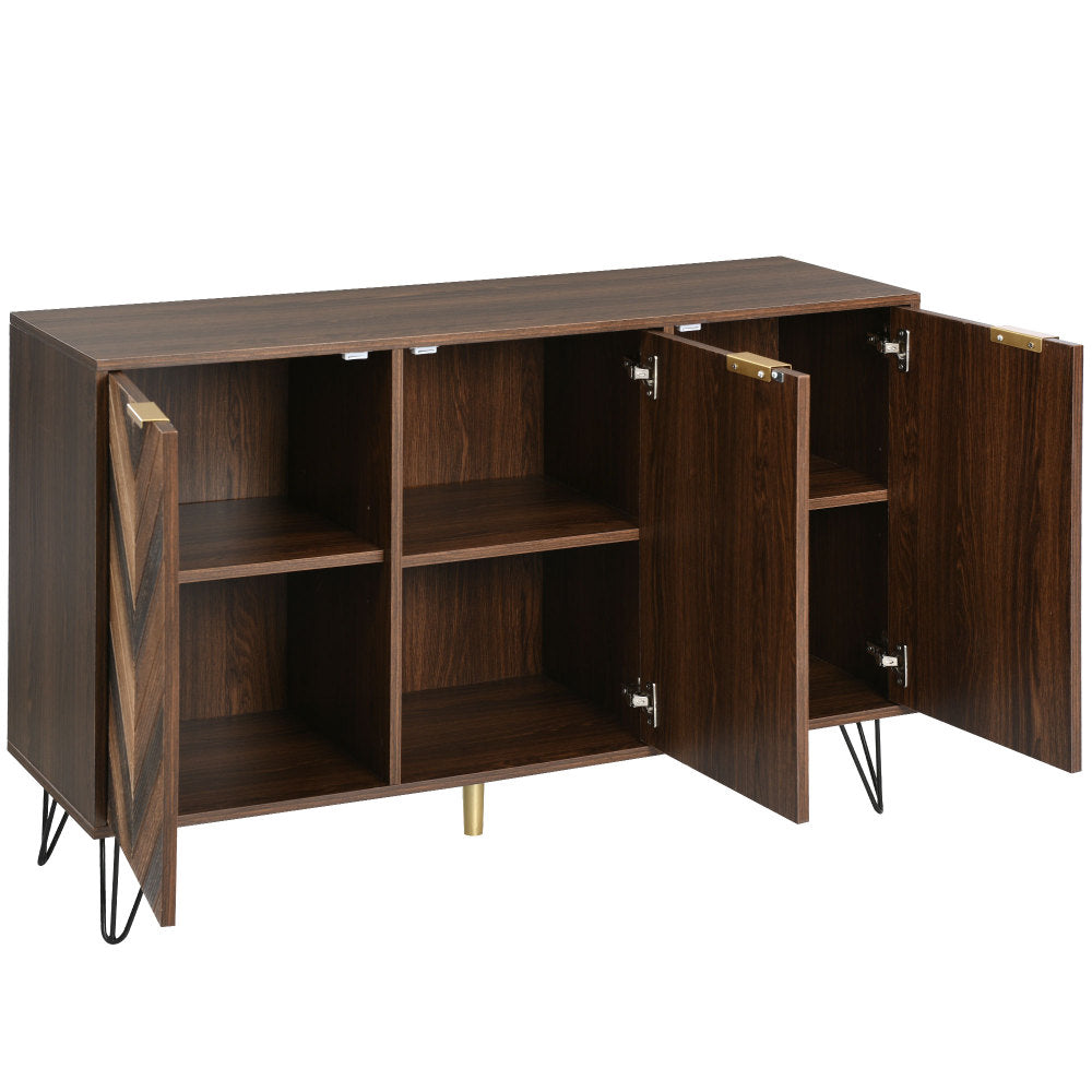 Three-Door Sideboard | Unique Design, Stylish Details, Ample Storage Space, Solid Wood Veneer Doors with Textured Surface, Veneered Interior, Includes Small Cabinet with Golden Accents